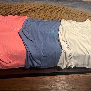 3 Salt Life boat shirts: Coral, Blue, and white Long Sleeves.  Size small.
